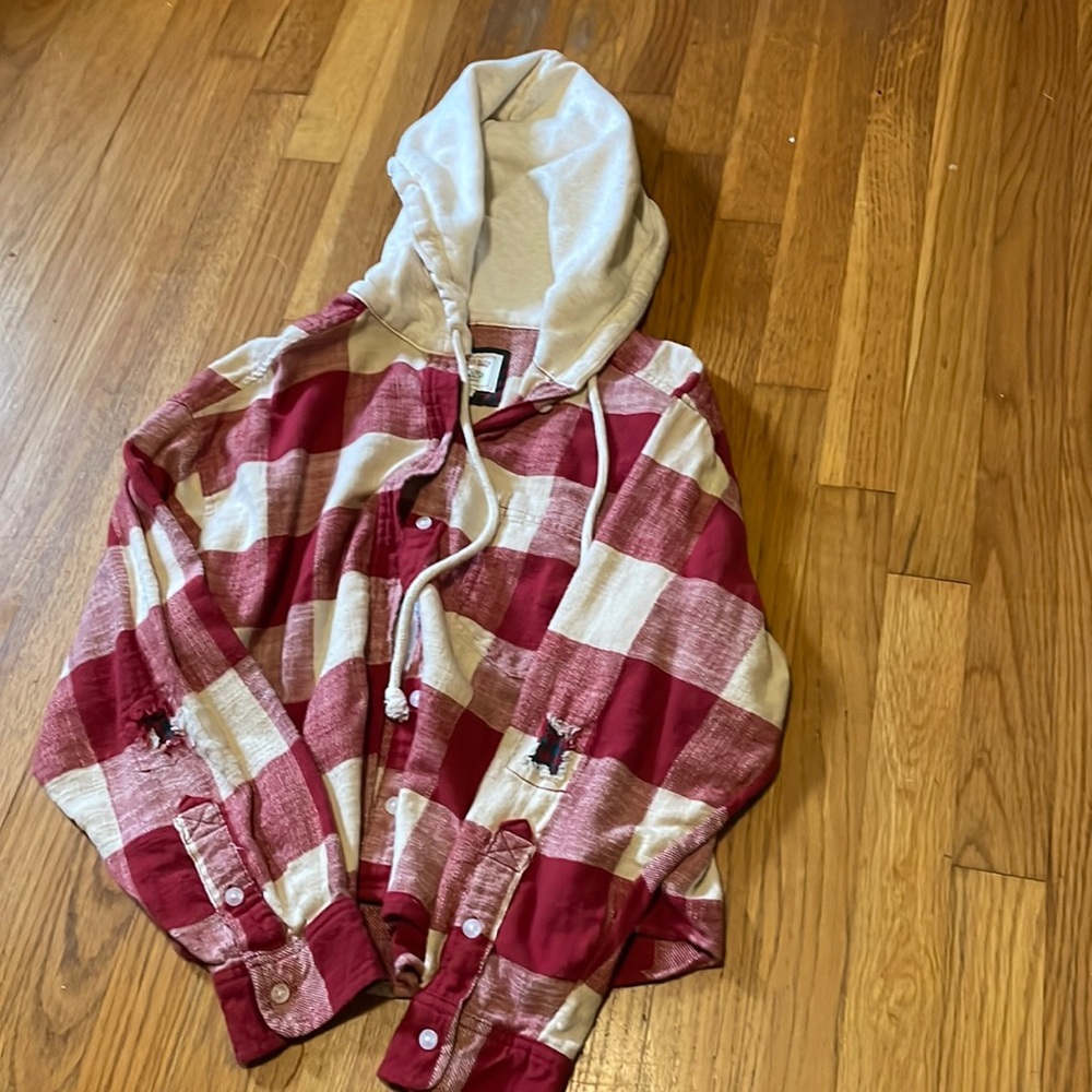 American Eagle Red Flannel Hoodie Size Large